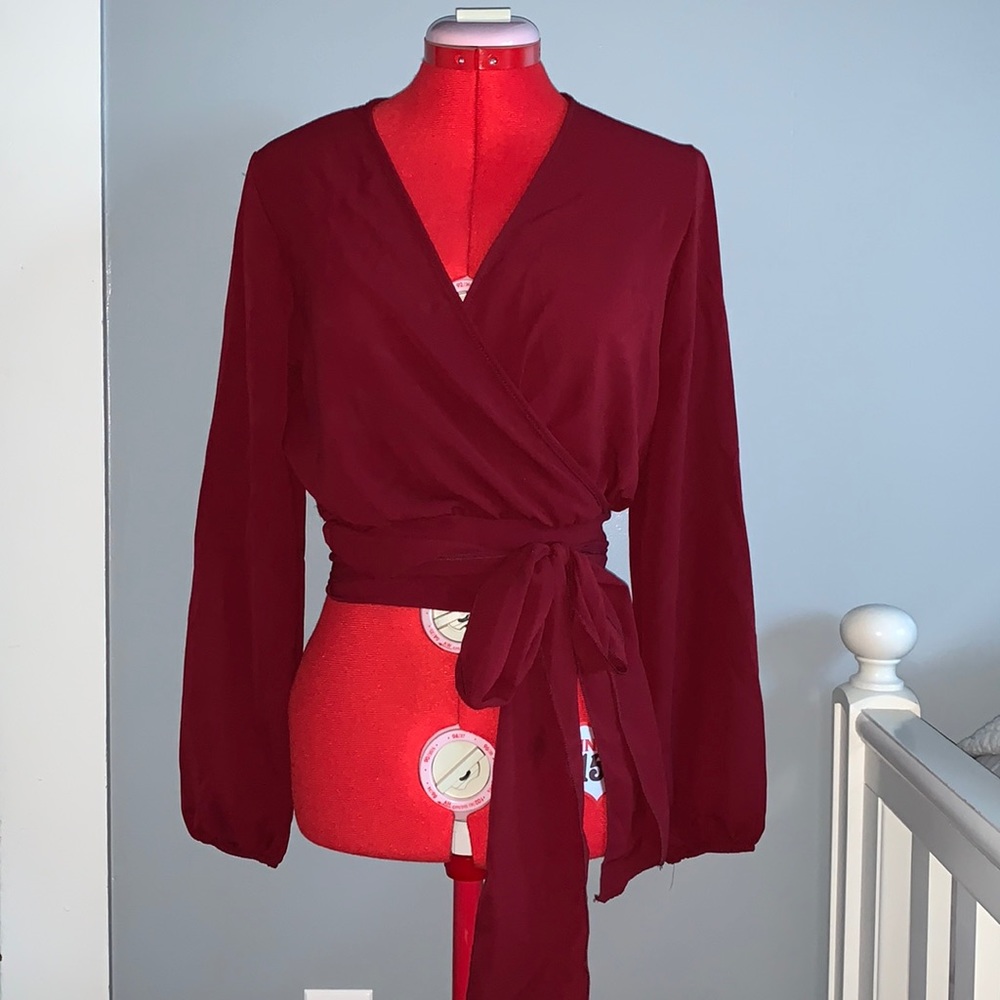 Fashion Nova Maroon Wrap Blouse